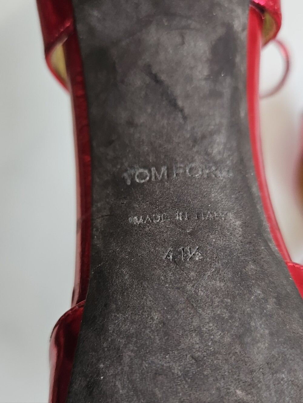 Tom Ford Vintage Red Shiny Metallic Strappy Lace-Up Peep-Toe Stilettos Size 41.5 - Picture 15 of 15